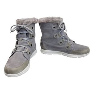 Sorel Explorer Joan Waterproof Gray Suede Lace Up Mid Bootie Womens Size 7